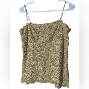 Gold Metallic Lace Overlay Trim Lined Cami Top Size L Y2K Romantic 90’s Dainty